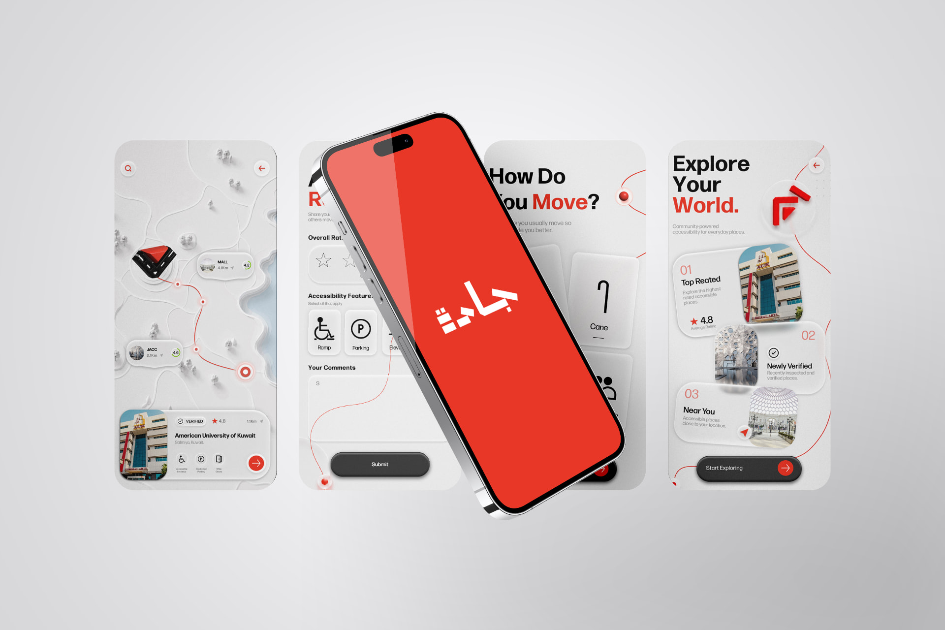 JADDAH app screens arranged around a phone displaying the red JADDAH splash screen.